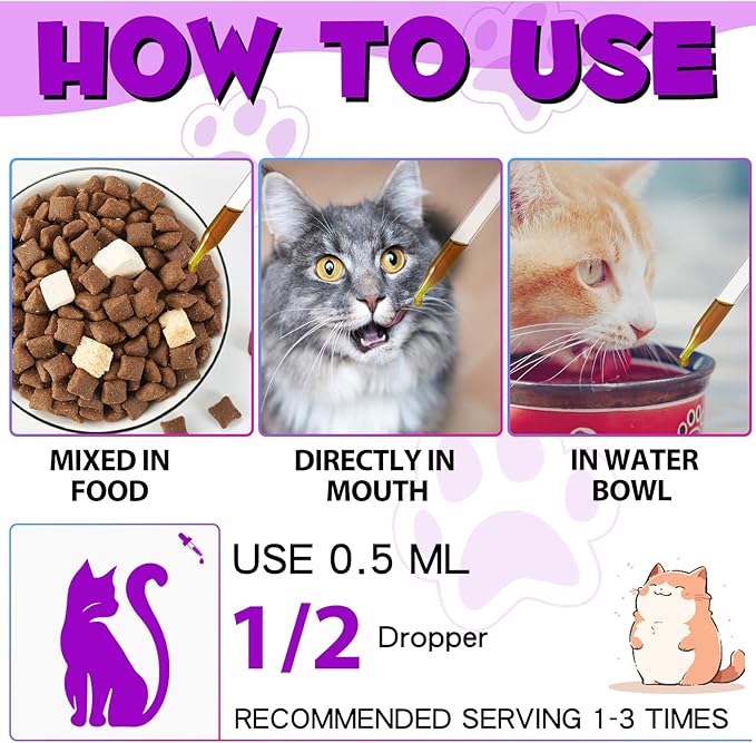 15-in-1 Multivitamin Drops for Cats - Immune Support, Skin & Coat Health, Digestion, Joint Care - with Vitamins A, B, C, D, E - Liquid Supplement for All Life Stages, Easy to Use, 2 fl.oz