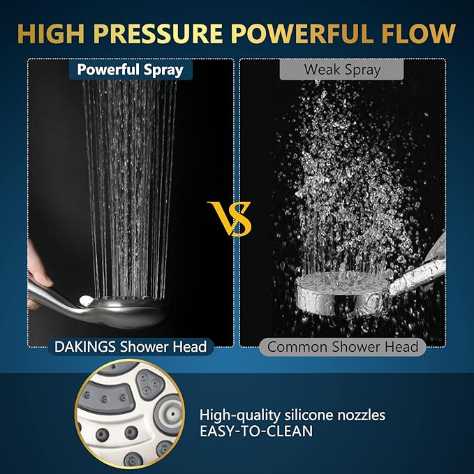 DAKDAKINGS 6 Spray Modes High Pressure Handheld Showerhead Set Upgraded 5 Inches Shower Head with Handheld Spray Brushed Nickel Handheld Shower Head 60 Inches Stainless Steel Hose-1-Min Install