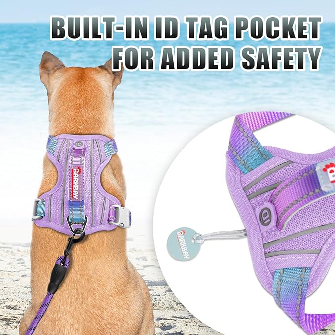 BARKBAY No Pull Dog Harness Large Reflective Dog Harness with Front Clip and Easy Control Handle for Walking Training Running with ID tag Pocket(Lavender Sky,XS)