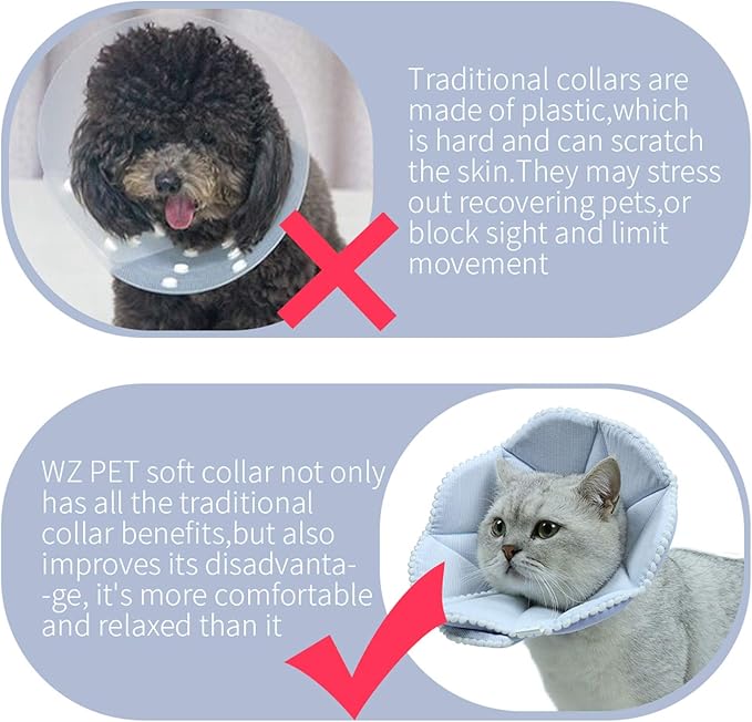 Soft Cat Recovery Collar,Adjustable Dog Cat Cone,Dog Protective Cone Collar After Surgery,for Kitten and Puppy,Small,Blue