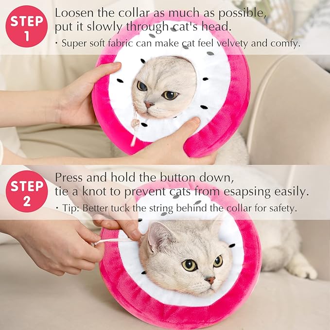 ANWA Adjustable Cat Cone Collar Soft, Cute Cat Donut Collar After Surgery, Kitten Recovery Cones to Stop Licking