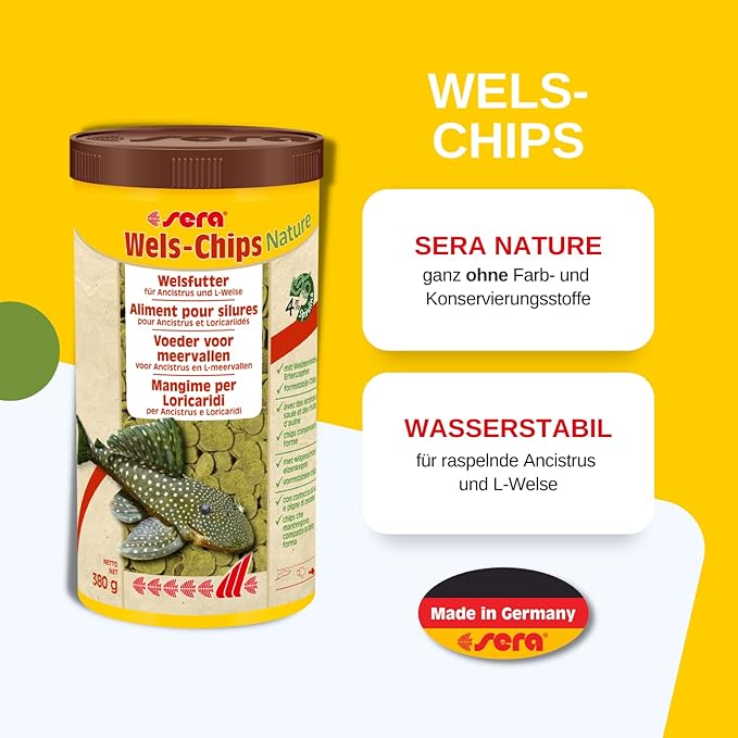Sera Pleco Chips 13.4 oz./0.84lbs | Premium Fish Food for Ancistrus & Plecos | High Fiber | No Dyes & Preservatives | Supports Digestion & Promotes Healthy Growth | Ideal for Bottom Feeders