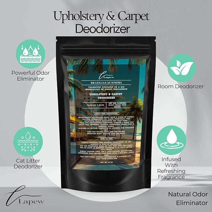 Brazilian Summers Carpet Freshener Powder: Powerful Odor Eliminator for Home, Upholstery Deodorizer, Carpet Deodorizer, Pet Urine, Cat Litter Box - Brazilian Crush Fragrance