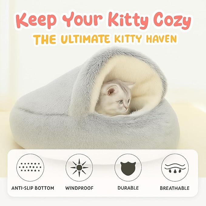 Nest Bed - Lapcatz Cat Beds for Indoor Cats, Fluffy Cat Bed Cave Plush Warm Nest for Cats (Storm,S 16"x16")