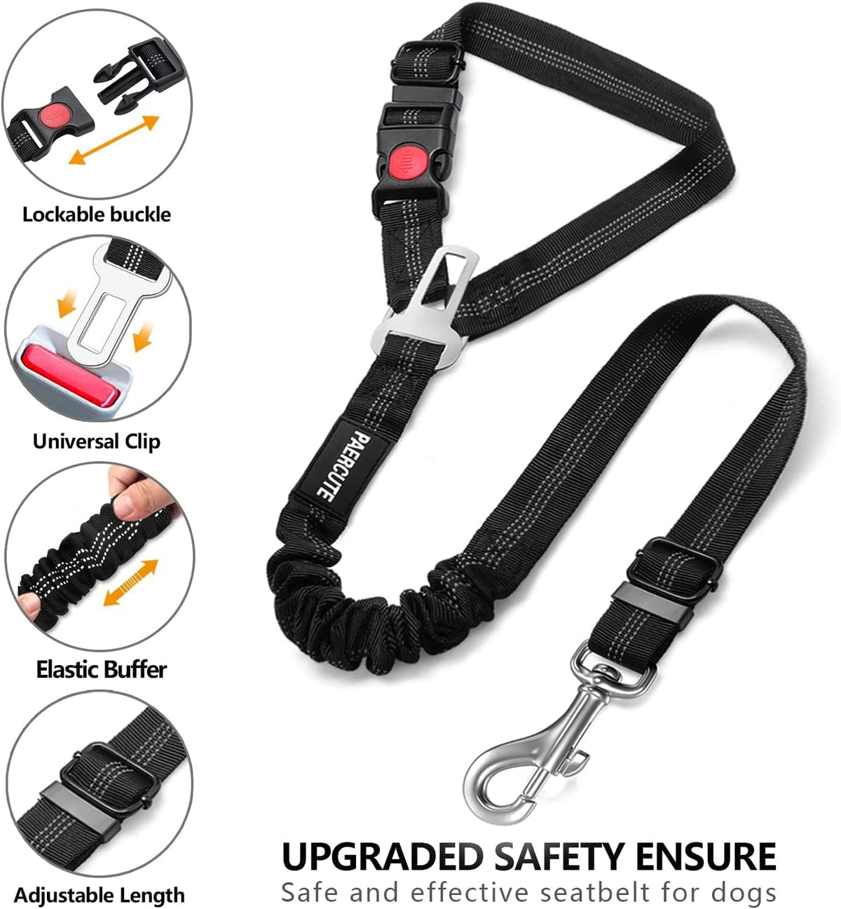 2 Piece Set Dog Seat Belt - Retractable Car Seatbelts, Adjustable Pet Restraint for Vehicle Headrest, Heavy Duty, Elastic & Durable Harness