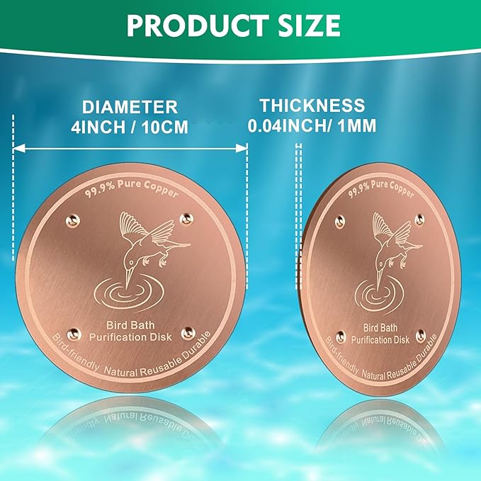 1 Pcs Copper Disc for Bird Bath | 99.99% Pure Copper Plate & Birdbath Disk | 0.6mm Thick Reinforced Design | Maintains Clean Water Naturally | Fits All Birdbath Bowls Year-Round (Bird Style 4)