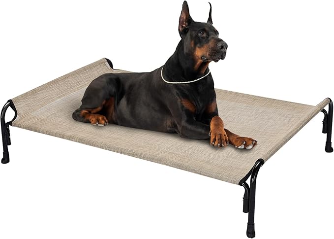 Veehoo XL Outdoor Elevated Dog Bed, Raised Dog Cot for Extra Large Dogs, Cooling Washable Waterproof Pet Hammock Beds with Slope Headrest, Breathable Mesh and Sturdy Frame, X-Large, CWC2204