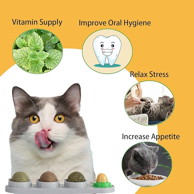 GATITOS Catnip Balls 3 Pcs, Catnip Ball for Cats Wall, Safe Healthy Kitten Chew Toys, Teeth Cleaning Dental Wall Treats, Edible Cats Lick Kitten Chew