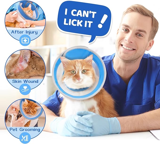 Breathable Air Mesh Cat Cone Collar Soft to Stop Licking, Adjustable, Foldable Lightweight Kitten Cones After Surgery Recovery for Cats & Kittens (Light Blue,M)