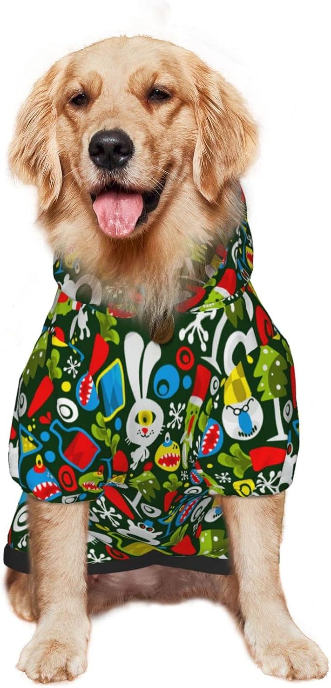 Christmas Green Monster Hoodie,Christmas Cosplay Dog Clothes with Pocket and Hat Winter Clothes Sweaters X-Large