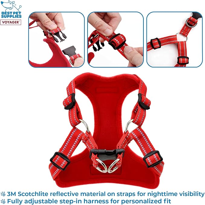 Best Pet Supplies Voyager Adjustable Step-in Flex Breathable Mesh Dog Harness for Small Medium Large Dogs (Red), L