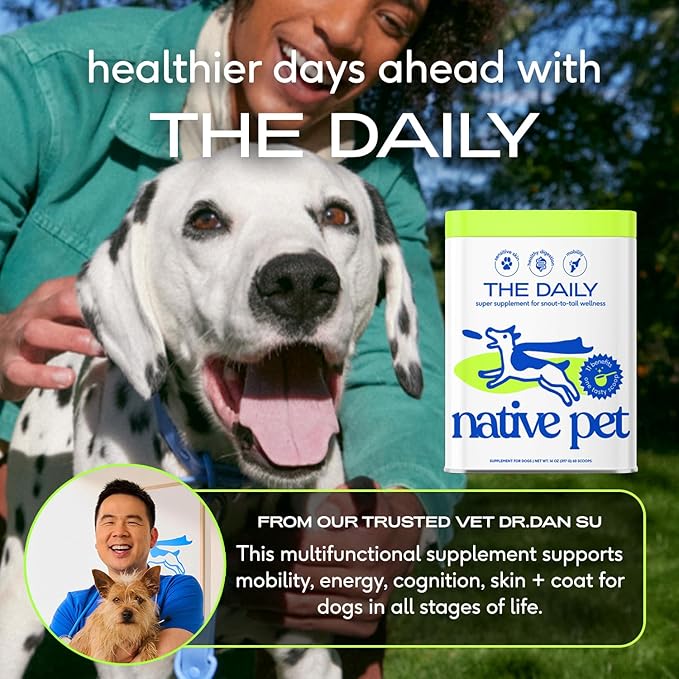 Native Pet Dog Vitamins & Supplements - 11-in-1 Multivitamin Powder for Dogs Food Topper - Collagen, Glucosamine, Probiotics, Omega & More- Supports Healthy Gut, Mobility & Overall Health -120 Scoops