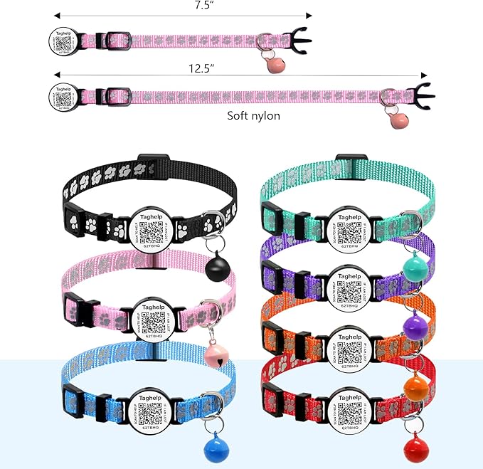 2 Pack QR Code Cat Collar with Instant Lost Pet Recovery System, Scan for Urgent Alerts & Location Info, Breakaway Reflective Collar with Safety Bell (Blue & Pink)