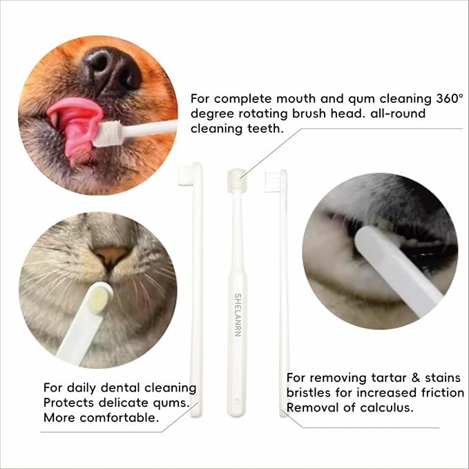 Dental Care for Pets - Dog Tooth Brushing Kit, Dog Toothpaste, Cat Toothbrush kit, Pet chew Toys, Dog Teeth Cleaning, 5 in 1 KIT for Large and Small Pets, Pets are Durable in Use !