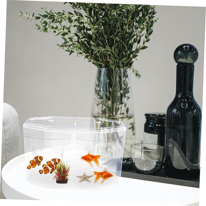 Totority Box Octagonal Fish Tank Betta Fish Bowl Small Containers Shrimp Tank Baby Cart Covers Turtle Tank Betta Fish Tank Fish Breeding Tank Betta Tank Acrylic Self-Cleaning