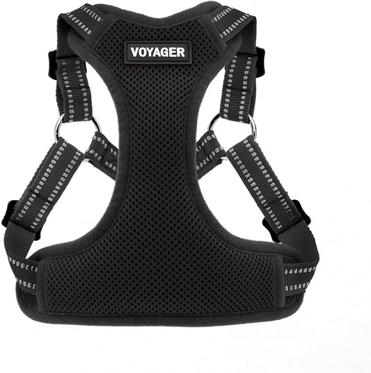 Best Pet Supplies Voyager Adjustable Step-in Flex Breathable Mesh Dog Harness for Small Medium Large Dogs (Black), XS