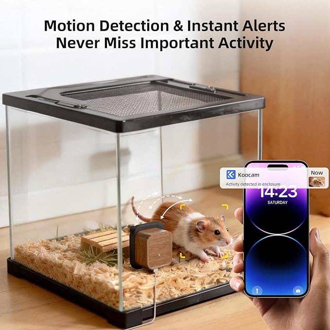 5MP Aquarium & Terrarium Camera, WiFi Pet Camera with Daily Time-Lapse Video, 120° Wide-Angle Anti-Glare Lens, AI Motion Alerts, Color Night Vision, Easy Magnetic Install for Fish, Reptiles, Insect