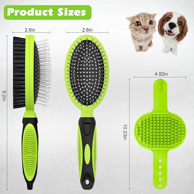 2PCS Pet Grooming Tools - Double-Sided Brush for Shedding and Bathing, Suitable for Short/Long Haired Dogs Cats and Horses, Deshedding Dog Brush, Mane & Tail Combs for Horses - Pet Supplies (Green)