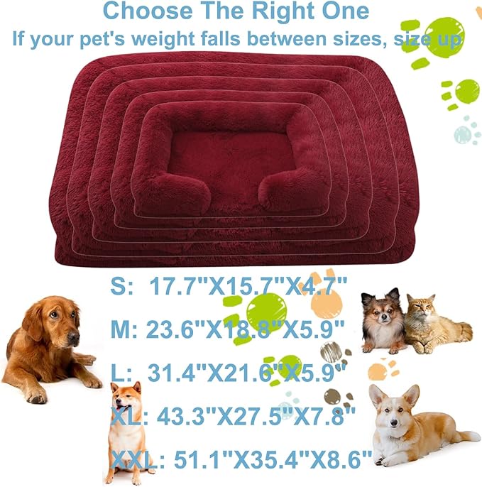Dog Beds Large Sized Dog Orthopedic, Sofa Dog Bed with Waterproof Lining and Nonskid Bottom, Rectangle Washable Dog Bed for Medium Small Dogs and Cats Comfortable (Color : Red, Size : 43 x 27)