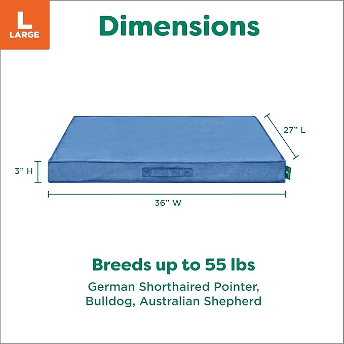 FurHaven Cooling Dog Bed – Large Foam Mattress for Joint Pain Relief, Waterproof Liner, Removable Washable Cover, Durable for Outdoor Use, Deluxe Grid Indoor/Outdoor Bed – Blue, Large
