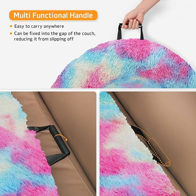 GGIB Calming Dog Bed Fluffy Plush Dog Mat for Furniture Protector with Removable Washable Cover for Large Medium Small Dogs and Cats (Medium, Rainbow)