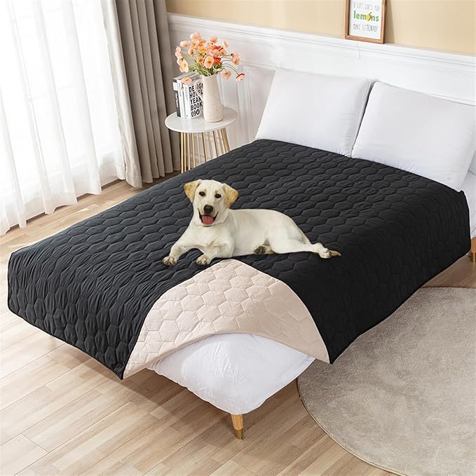 GIBZ Waterproof Dog Bed Cover Anti Slip Pet Furniture Protector Washable Blanket Large Soft Quilted Mat, Black, 170x210cm