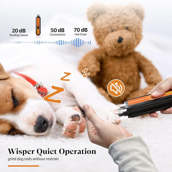 YABIFE 4-Lights Dog Nail Grinder, Easy Quick Locate Dog Nail Trimmers, for Puppy Paw Toenails or Pets from Small, Medium to Large, with Travel Lock, Whisper Quiet, Heavy Duty 3 Speeds