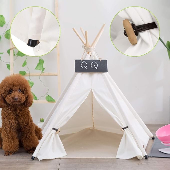 Pet Teepee Dog & Puppy Cat Tents Tipi Bed Portable Houses with Thick Cushion for Pets Up to 15lbs