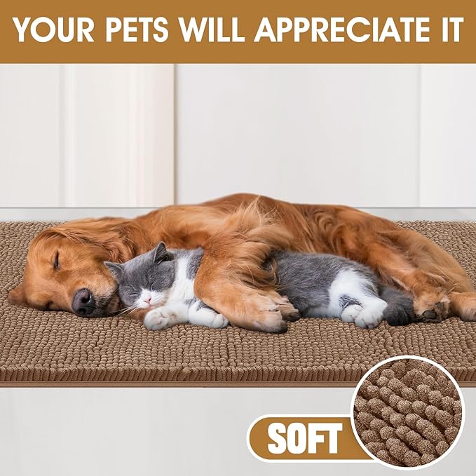 IM HOME 48" x 38" Camel Dog Door Mats for Muddy Paws, Chenille Absorbent Dog Mat, Non Slip Heavy Mud Mat for Dogs, Soft Pet Bed Mat for Entryway, Mud Paws, Inside Floor