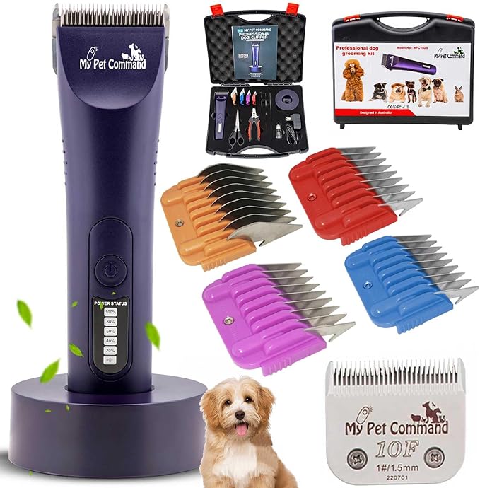 My Pet Command Professional Dog Grooming Clipper, Cordless Hair Trimmer, Brushless Motor, Heavy Duty Kit for Dogs Pets Cats, for Thick Coats, Low Noise, Light Weight