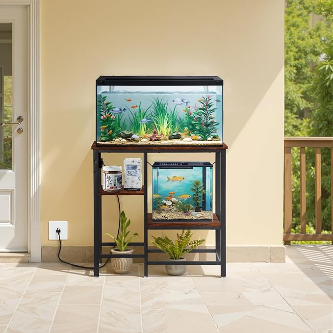 ZENY 20-29-37 Gallon Fish Tank Stand with 3-Tier Adjustable Storage Shelves and Power Outlet, Reptile Tank Stand, 30.7" L*13.7" W Tabletop, 400LBS Capacity