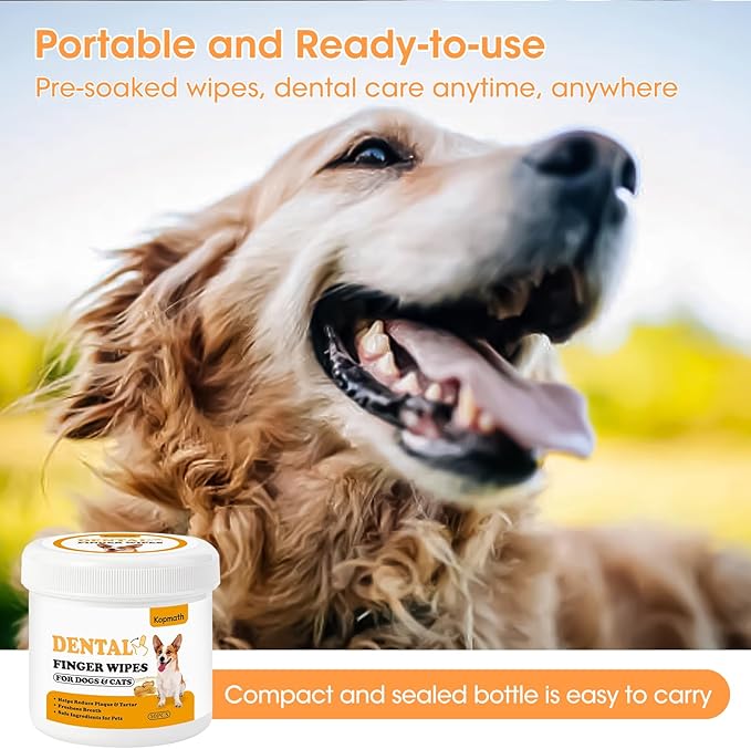 Dental Care Finger Wipes for Dogs & Cats, Reduces Plaque & Tartar Freshens Breath, Pre-Soaked Pet Teeth Wipes, Easy to Use Disposable Oral Cleaning Pads, Peanut Flavor