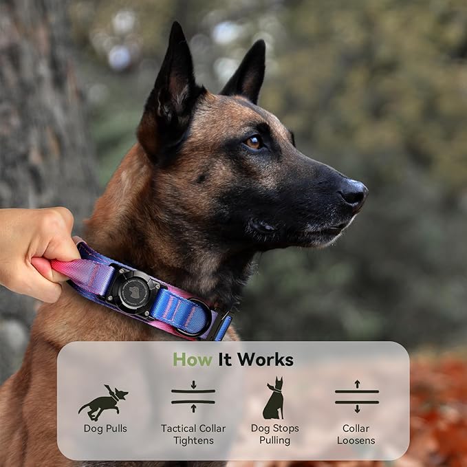 2026 Upgrade Waterproof AirTag Dog Collar, Military Tactical Dog Collar with AirTag Holder, Comfortable Control Handle and Metal Buckle, GPS Dog Collar Holder for Medium to Large Dogs (Snow Cone,M)