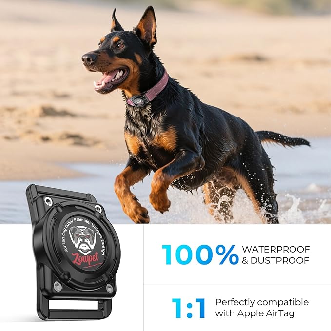 2025 Upgrade Airtag Dog Collar, Reflective Dog Collar with Airtag Holder, IP68 Waterproof| Metal Buckle| Ultra-Durable| Comfortable Padded, GPS Dog Collars for Medium Large Dogs (Pink,M)
