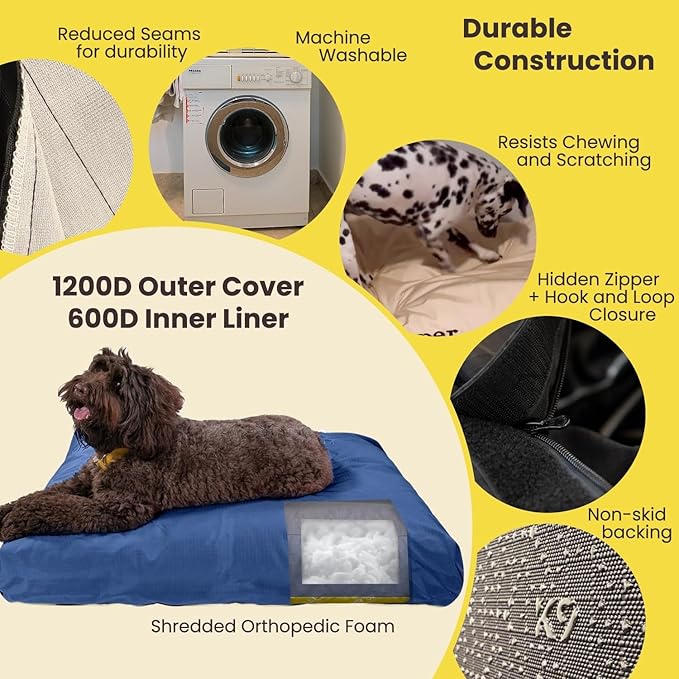 K9 Ballistics Tough Rectangle Pillow Dog Bed - Removable Cover, Washable, Durable & Water Resistant Dog Bed - X-Large, Taupe Premium Finish