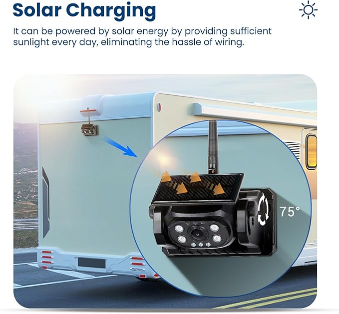 Hikity Wireless Backup Camera Solar Magnetic WiFi, HD 1080P Rechargeable Rear View Camera for Truck/Trailer/RV/Camper, IP68 Waterproof Reverse Camera, Clear Nigh Version, Wide Angle