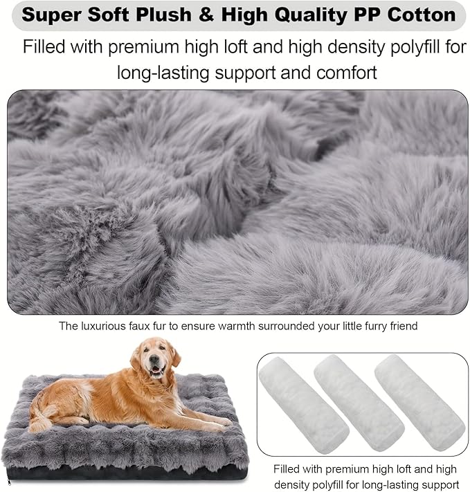 Dog Beds for Extra Large Dogs, Soft Plush Faux Fur Fluffy Dog Mat with Removable Washable Cover & Anti-Slip Bottom, Machine Washable (X-Large)