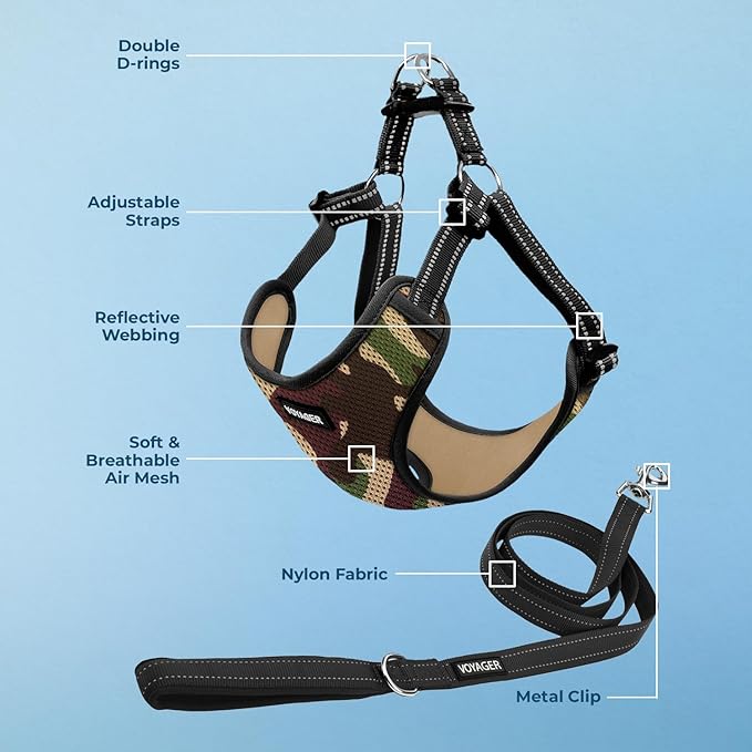 Best Pet Supplies Voyager Adjustable Step-in Flex Breathable Mesh Dog Harness for Small Medium Large Dogs Leash Set (Army Base), L