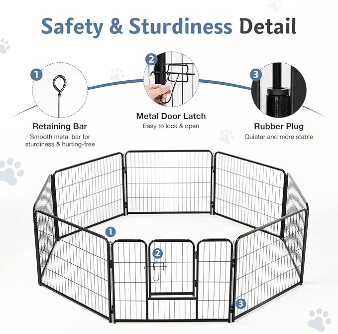 DUMOS Dog Playpen Indoor, Metal 24 Inch 16 Panels Foldable Pet Fence with Door, Outdoor Small Medium Large Dog Puppy Portable Exercise Play Pen for RV Camping, Trips, Play Yard