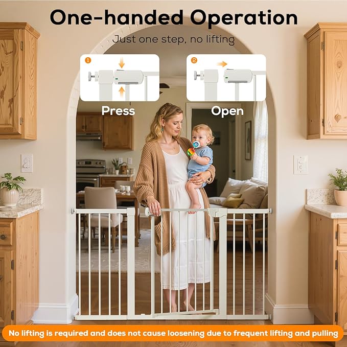 29.5-59.8" Magnetic Baby Gate for Stairs, Baby Safety Essentials, Auto Close Gate for Doorways, Easy Install Pressure Mounted Dog Gate Indoor, Pet Gates for Dogs, White