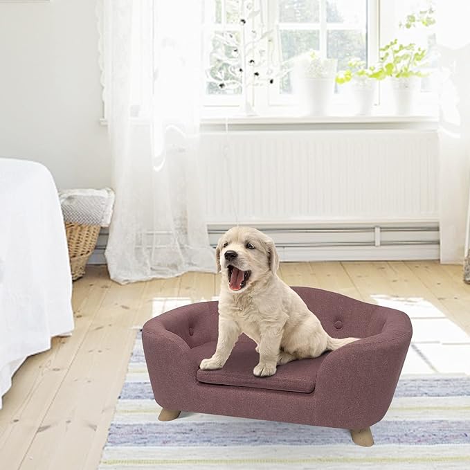 SHAVI Pet Sofa Dog Couch for Small Pet Dog and Cats, Low Back Lounging Bed with Velvet Modern Cat Couch Easy-to-Clean(Pink)