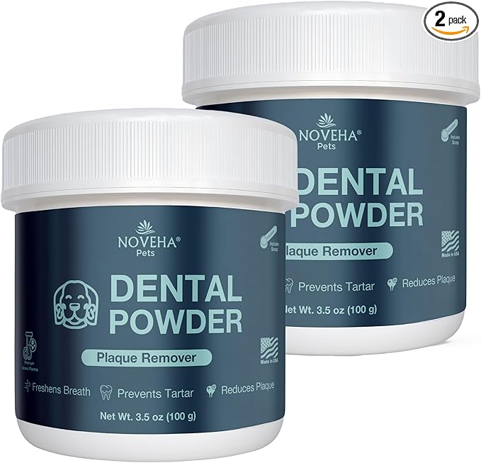 NOVEHA Pet Dental Powder | Vet-Approved Oral Care for Dogs & Cats | Natural Plaque Remover for Dogs Fresh Breath Formula | Easy Teeth Cleaning for Daily Use (2 - Packs)