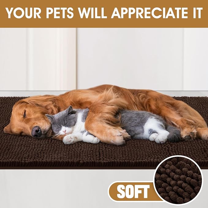 IM HOME Extra Large 71" x 25" Brown Dog Door Mats for Muddy Paws, Chenille Absorbent Dog Mat, Non Slip Heavy Mud Mat for Dogs, Soft Pet Bed Mat for Entryway, Mud Paws, Inside Floor