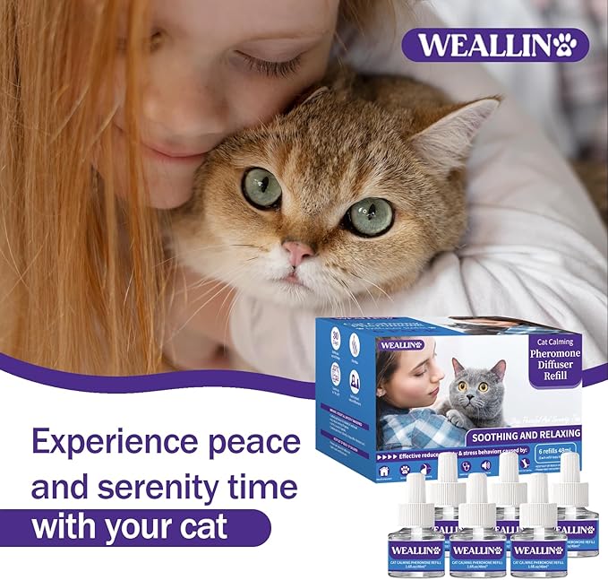6 Pack Cat Calming Diffuser Refills - Cat Pheromones Calming Diffuser Refill Relieve Anxiety & Stress 6 Month Supply, Cat Pheromone Diffuser Refills (Fits All Common Diffuser Heads)
