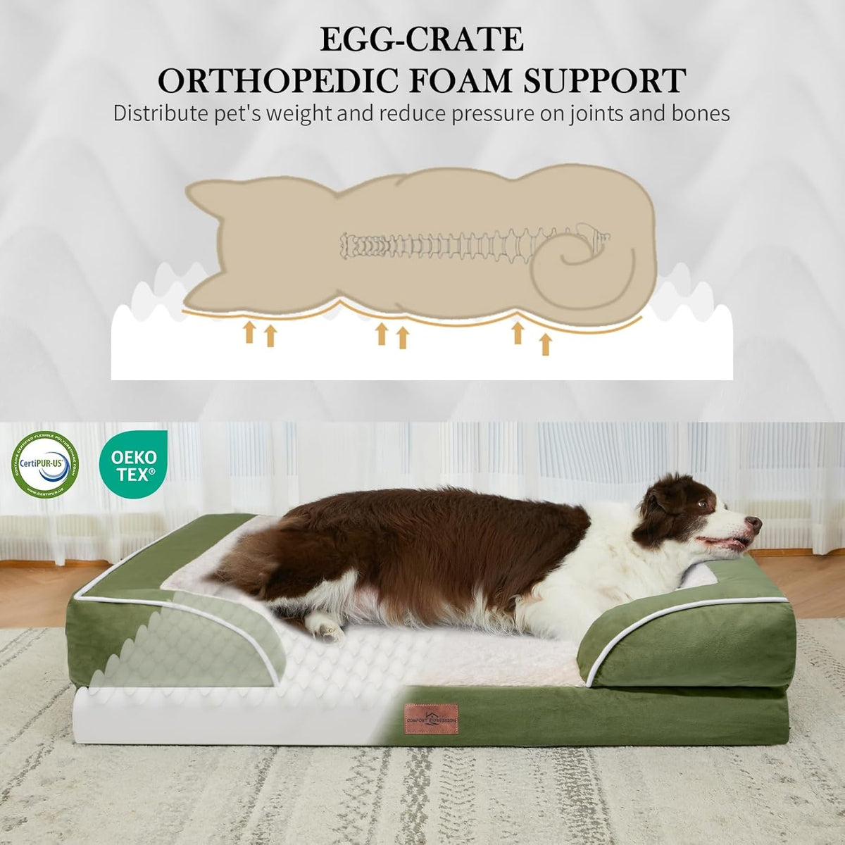 Comfort Expression Small Dog Beds Waterproof Cat Beds Orthopedic Foam Sofa Beds for Small Dogs Comfy Pet Bed with Washable Removable Cover & Non-Slip Bottom(XX-Small,Light Green)