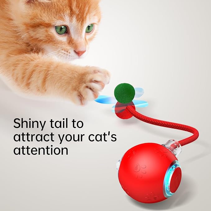 Interactive Cat Toys for Indoor Cats - Kitten Toy with Speedy Tail 2.0, Automatic Cat Toys for Bored Indoor Adult Cats, Motion-Activated, 2025 New Upgraded, USB Rechargeable (Red)