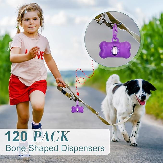 Zhehao 120 Pcs Bone Shaped Dog Poop Bag Dispensers with Disposal Small Dog Waste Bag Holder with Hook for Pet Puppy Walking Hiking Camping, 8 Colors