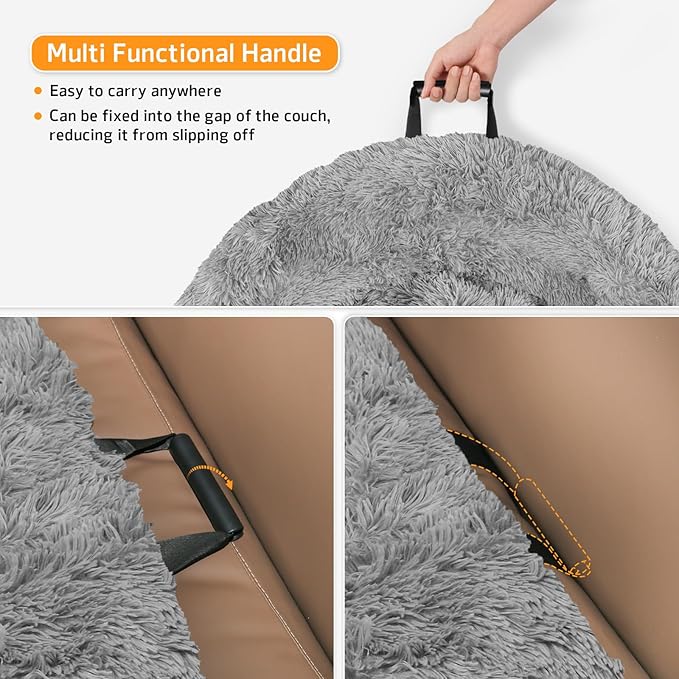 GGIB Calming Dog Bed Fluffy Plush Dog Mat for Furniture Protector with Removable Washable Cover for Large Medium Small Dogs and Cats (Small,Grey)