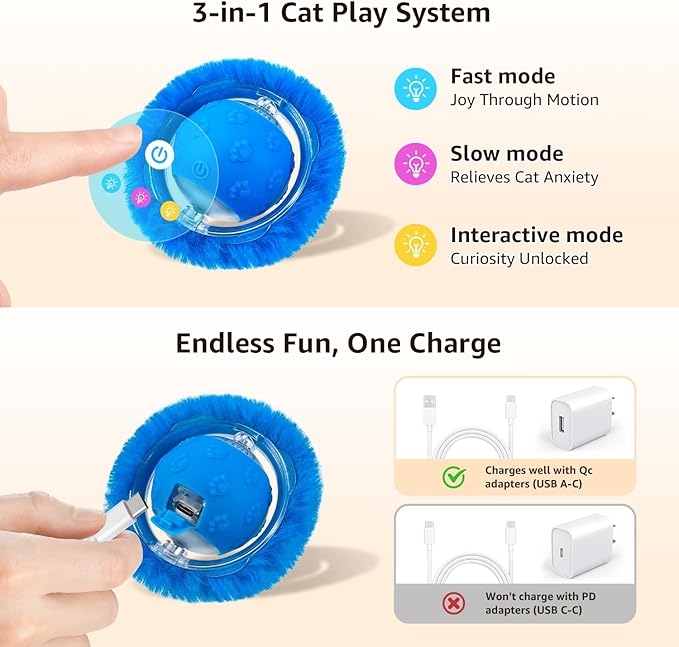Interactive Cat Toys, Play Mat with Automatic Motion Balls, LED Lights, Bird Chirping Sound, 3 Speed Levels, Indoor Enrichment, Cat Pattern Design