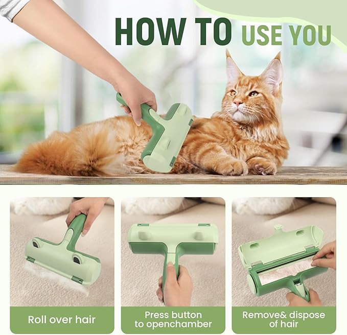 Roller Pet Hair Remover - Cat and Dog Hair Remover for Furniture, Couch, Carpet, Clothing and Bedding - Portable, Multi-Surface Fur Removal Tool